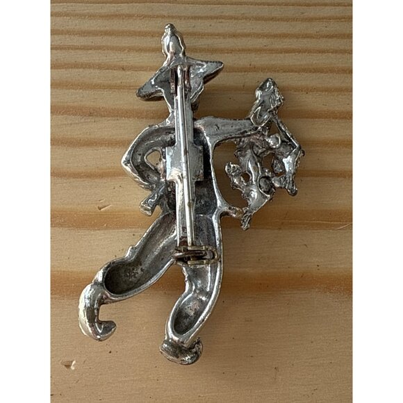 Vintage Silver-Tone Figural Brooch Pin With Dancing Character Design - Picture 3 of 3